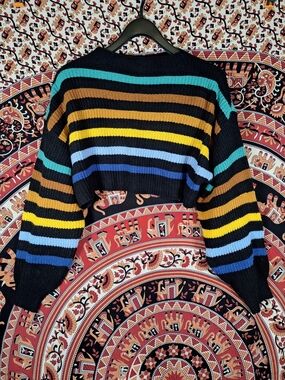 Shein Rainbow Stripe Knit Cropped Drop Shoulder Sweater